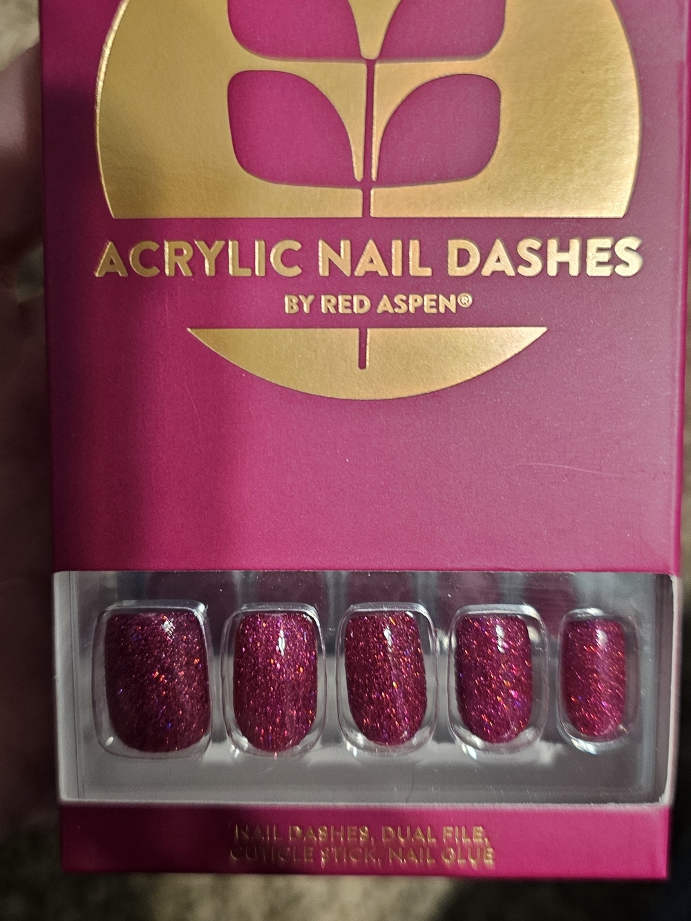 Red Aspen Acrylic Press-On Nails in Sparkling Magenta